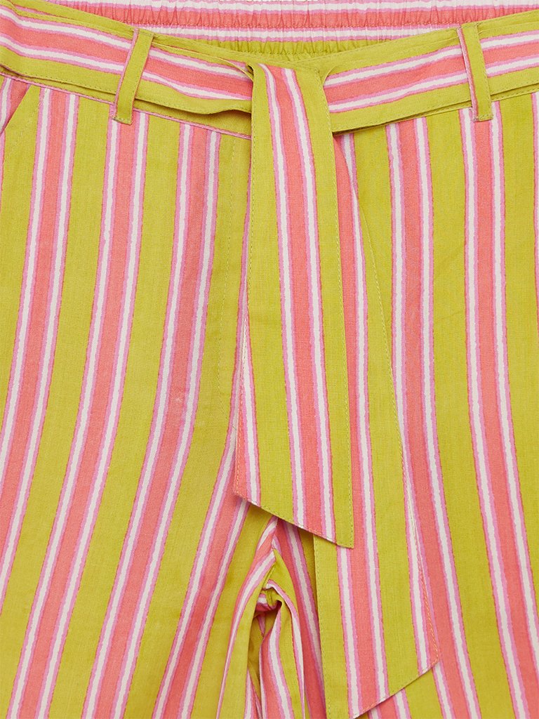 Utsa Kids Lime Striped Belted Palazzos