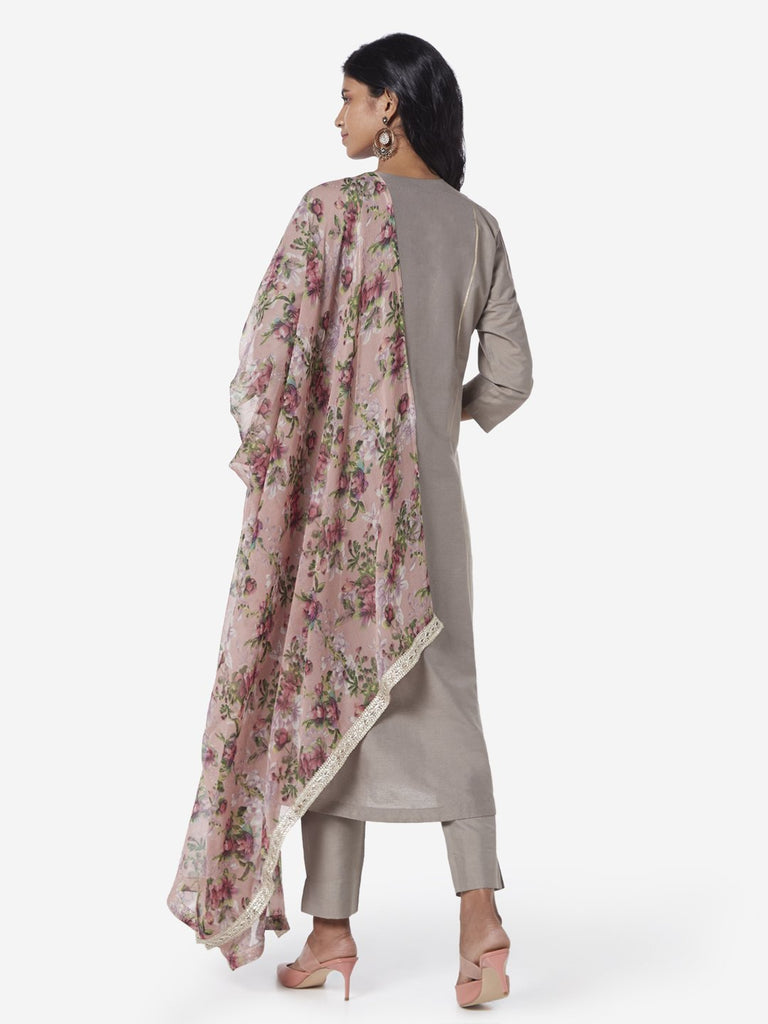Vark Taupe A-line Kurta And Palazzos Set