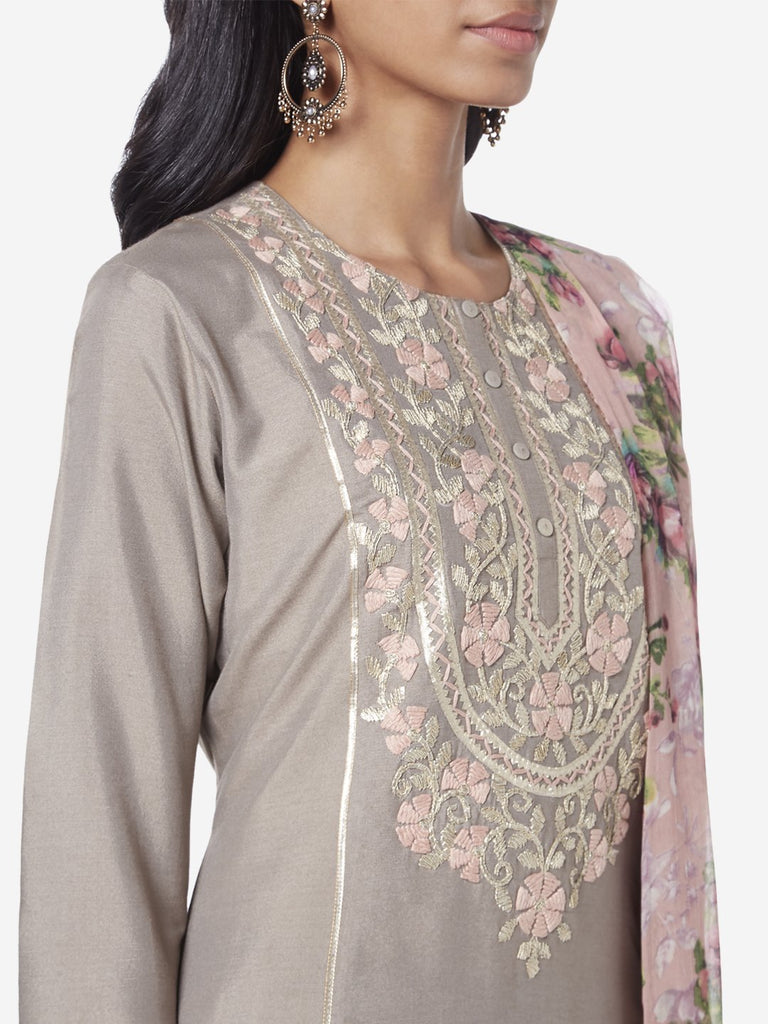 Vark Taupe A-line Kurta And Palazzos Set