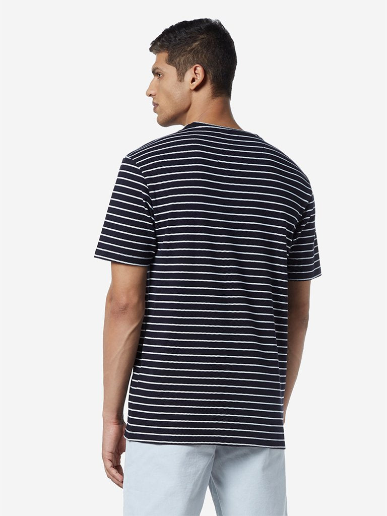 Ascot Navy Striped Relaxed Fit T-Shirt