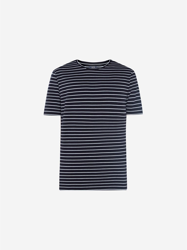 Ascot Navy Striped Relaxed Fit T-Shirt