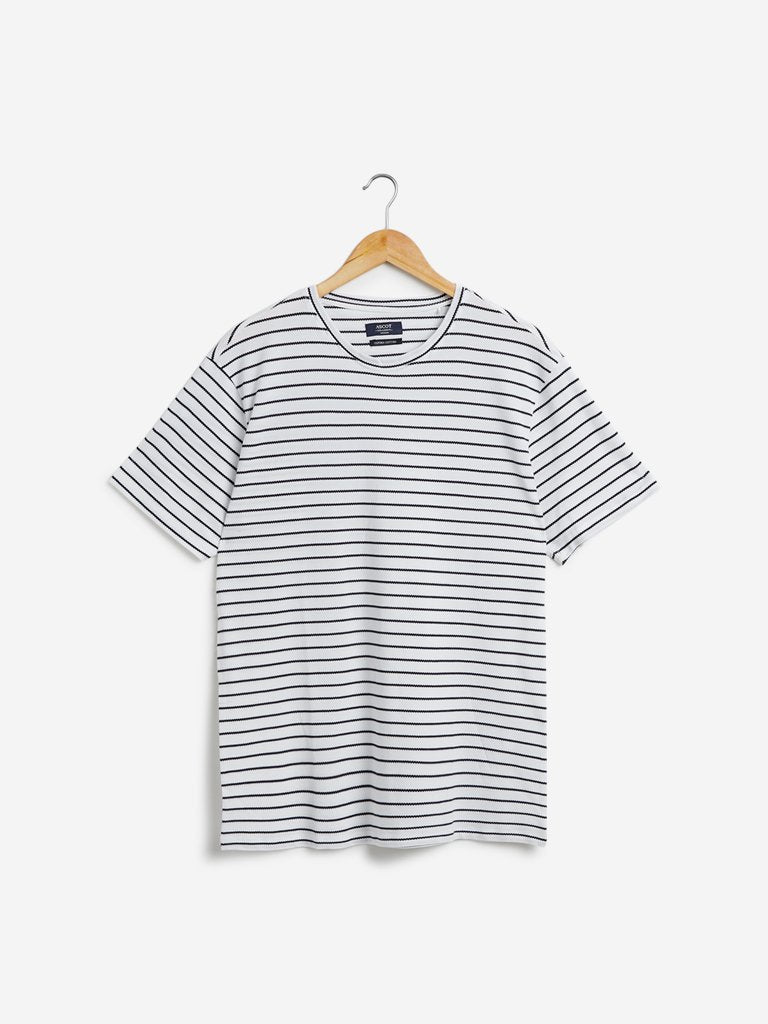 Ascot White Striped Relaxed Fit T-Shirt