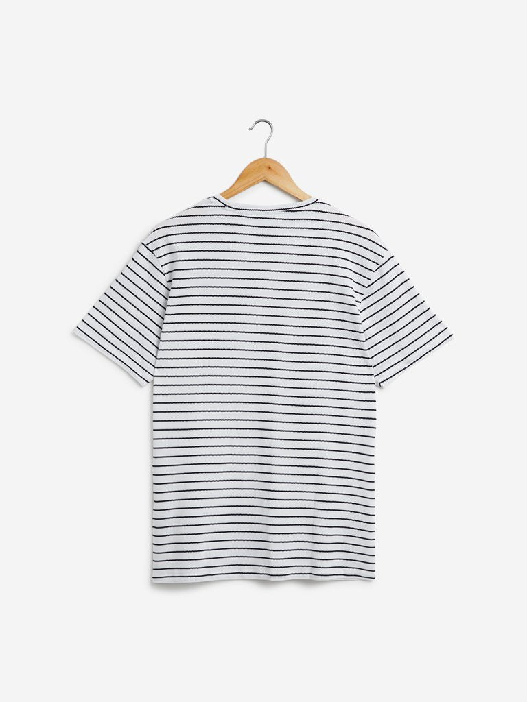 Ascot White Striped Relaxed Fit T-Shirt