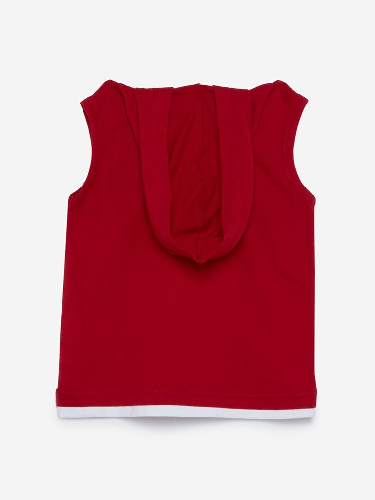 HOP Kids Red Printed Hooded Tank T-Shirt