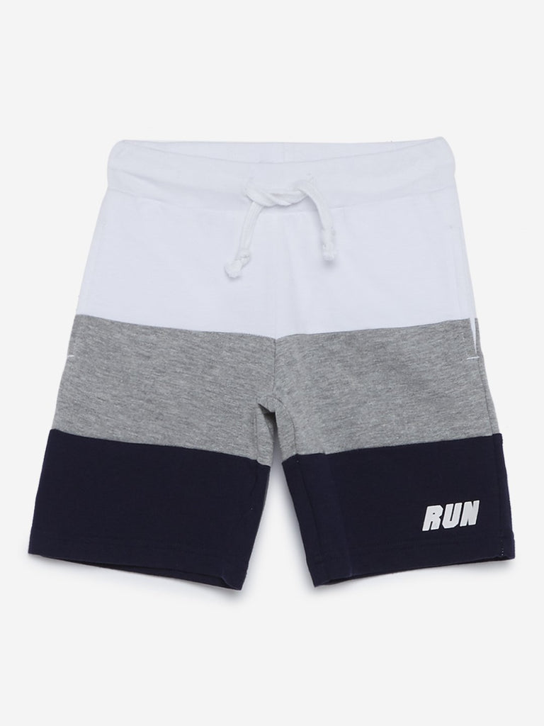 HOP Kids Navy Colour-Blocked Cotton Shorts