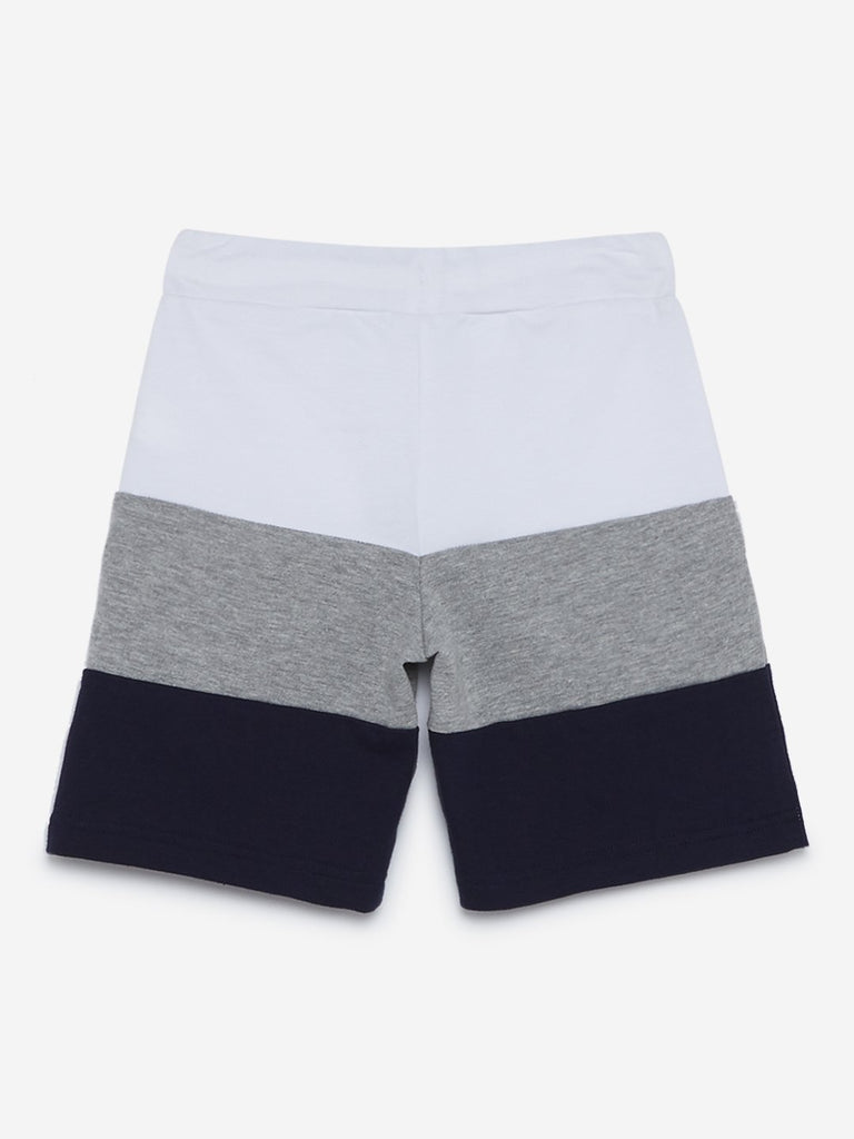 HOP Kids Navy Colour-Blocked Cotton Shorts