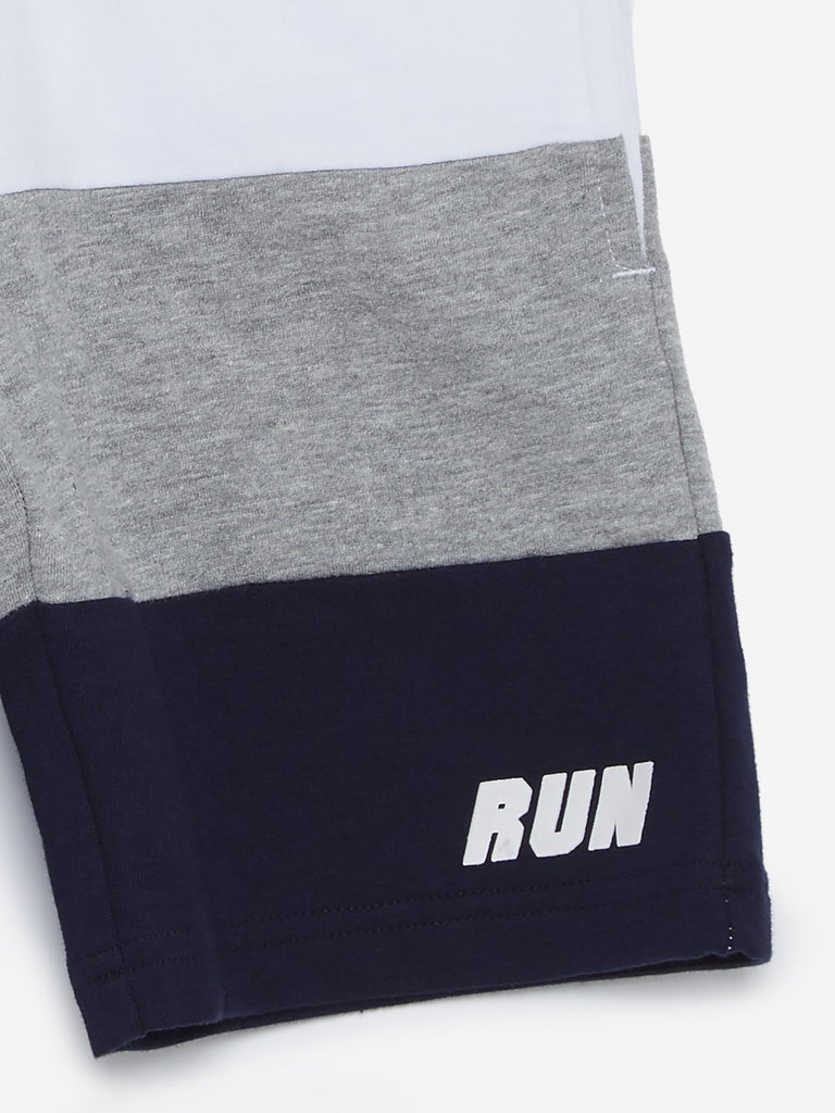 HOP Kids Navy Colour-Blocked Cotton Shorts