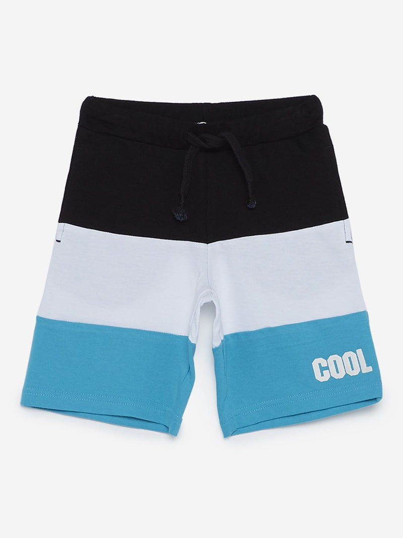 HOP Kids Aqua Colour-Blocked Cotton Shorts