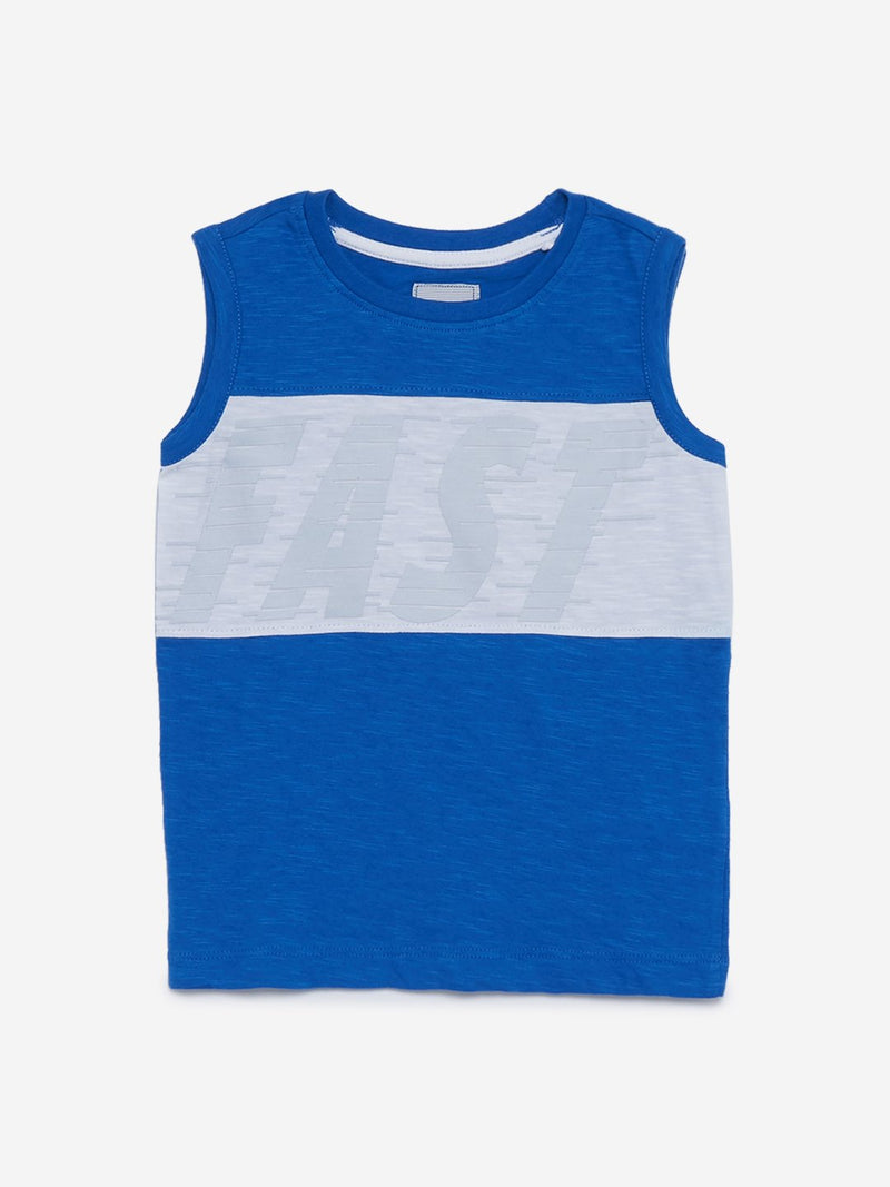 HOP Kids Blue Text Print Cotton Tank T-Shirt