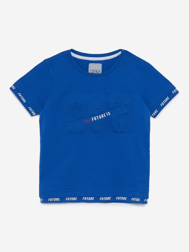 HOP Kids Blue Text Embossed T-Shirt