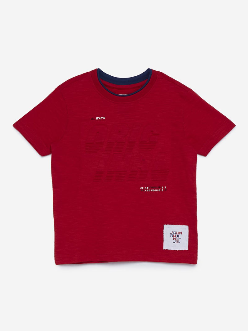 HOP Kids Red Embossed Crewneck T-Shirt