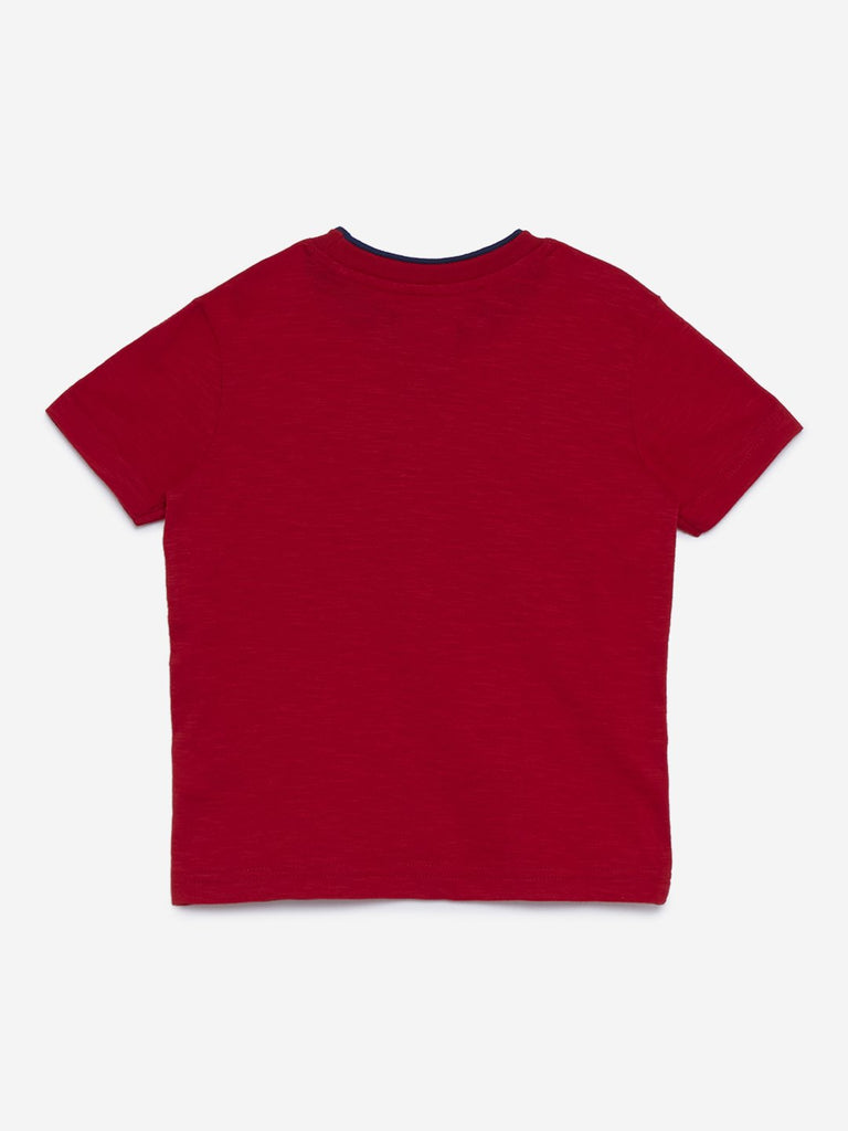 HOP Kids Red Embossed Crewneck T-Shirt