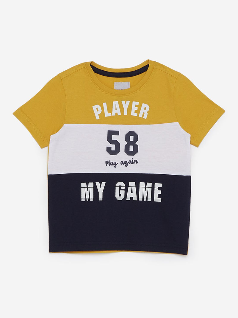HOP Kids Mustard Colour-Blocked T-Shirt