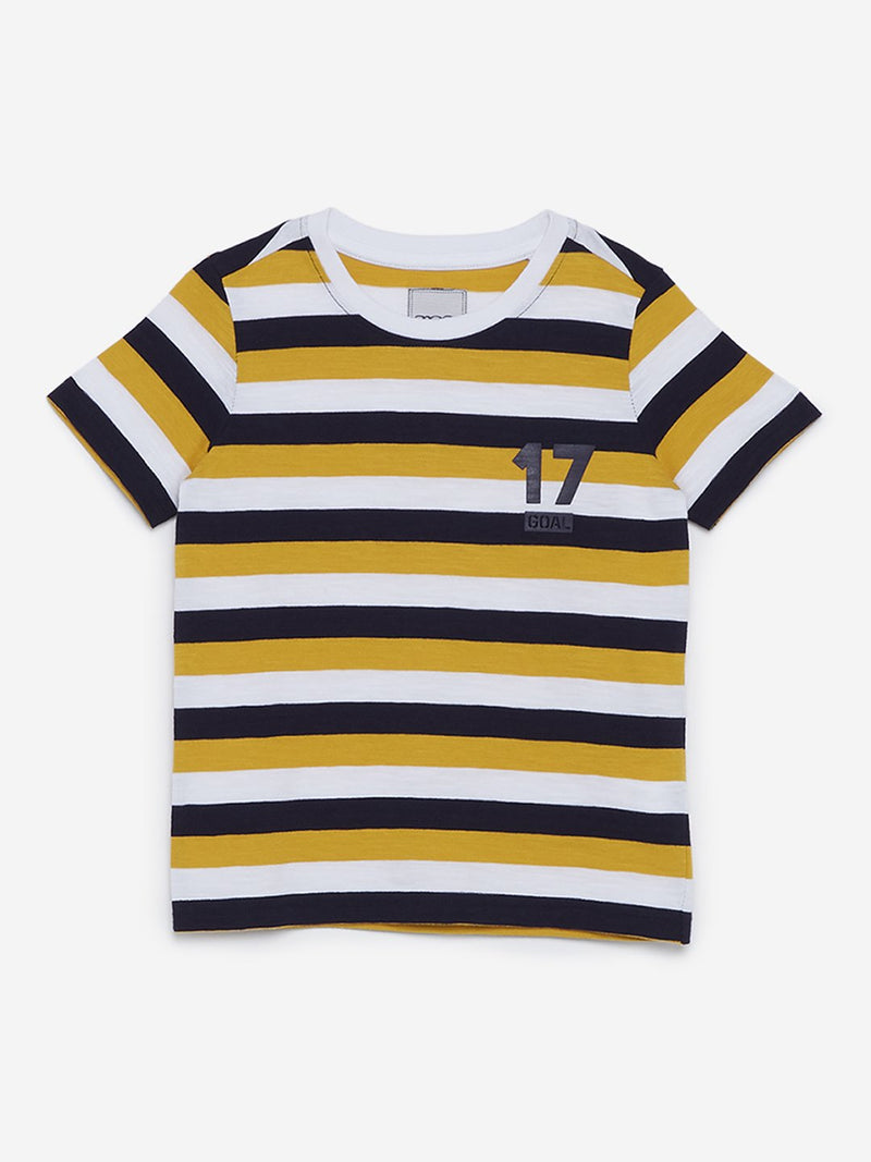 HOP Kids Navy Striped Cotton Crewneck T-Shirt