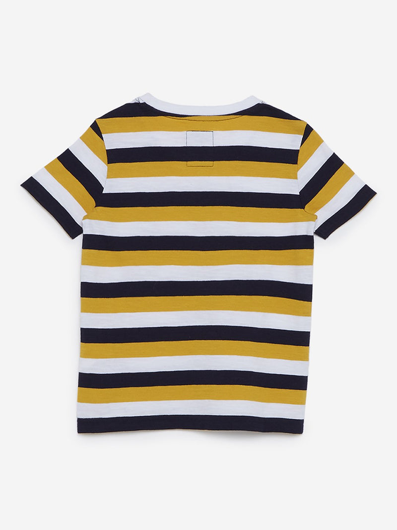 HOP Kids Navy Striped Cotton Crewneck T-Shirt