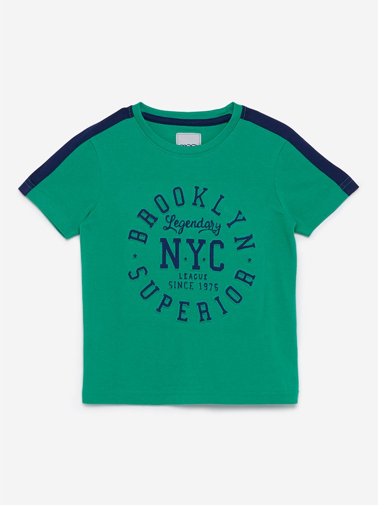 HOP Kids Green Text Pattern T-Shirt