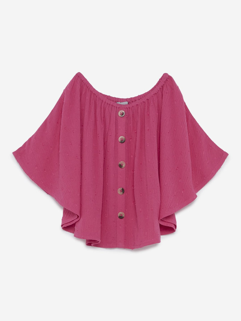 HOP Kids Fuchsia Self Patterned Poncho Top