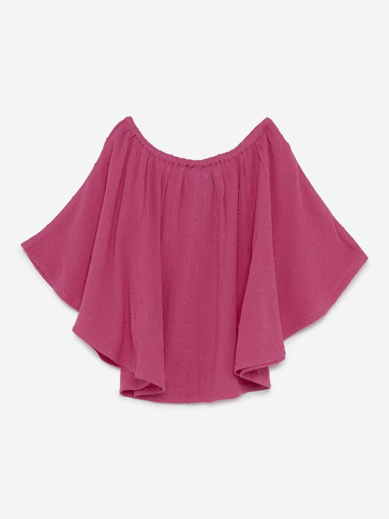 HOP Kids Fuchsia Self Patterned Poncho Top
