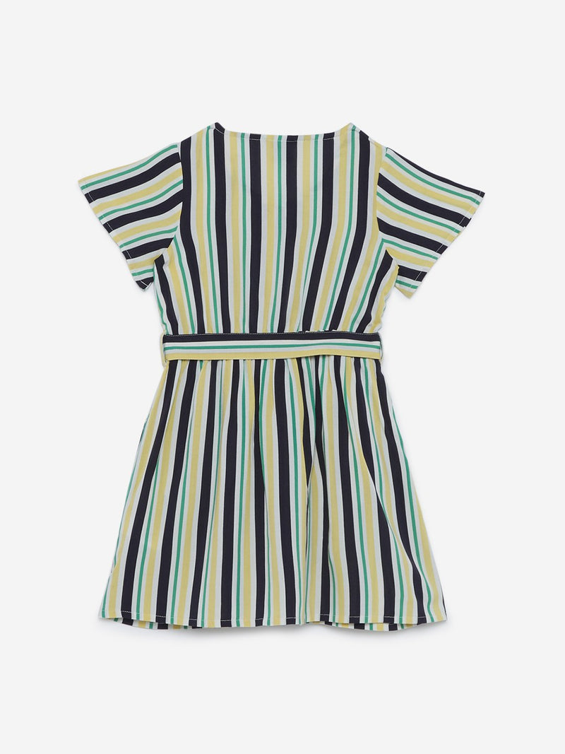 HOP Kids Green Striped Dress With Belt