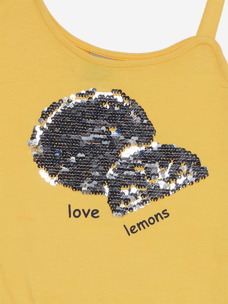 HOP Kids Yellow Reversible Sequin Lemon Top