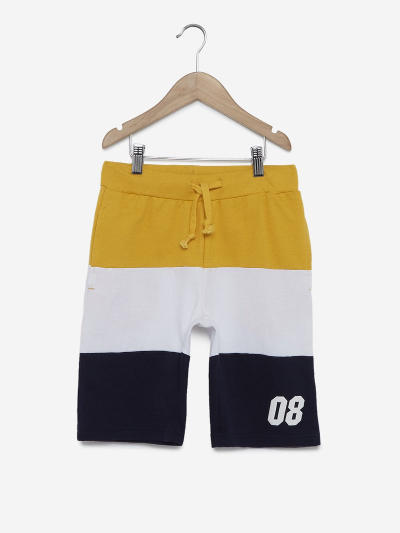 Y&F Kids Mustard Colour-Blocked Cotton Shorts