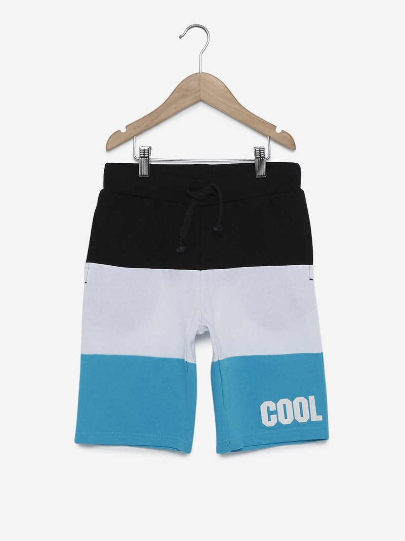 Y&F Kids Aqua Colour-Blocked Cotton Shorts