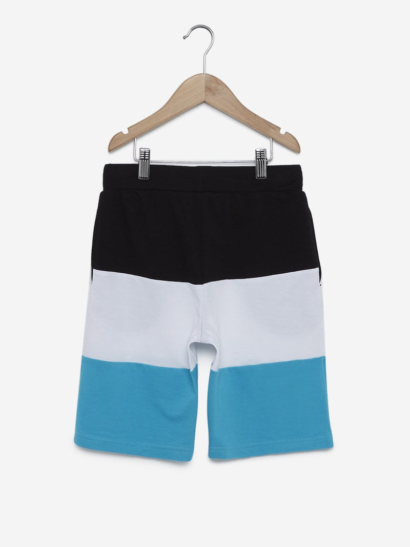 Y&F Kids Aqua Colour-Blocked Cotton Shorts