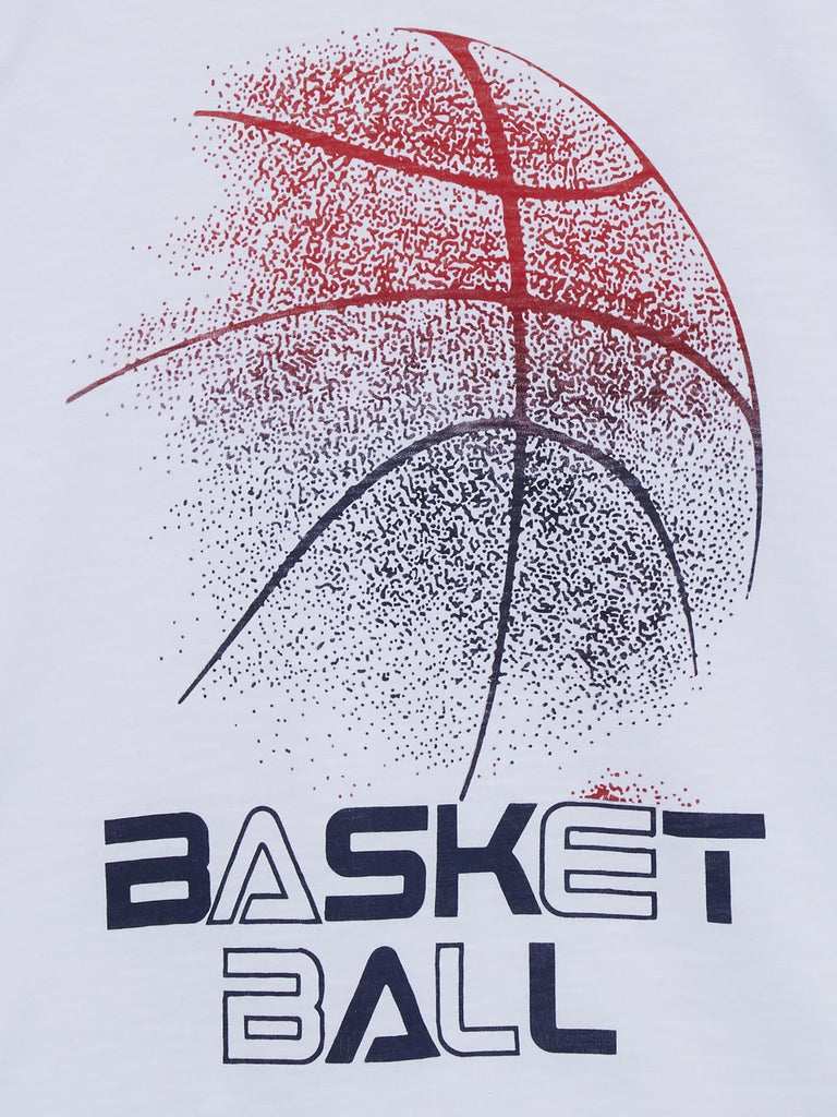 Y&F Kids White Basketball Print T-Shirt