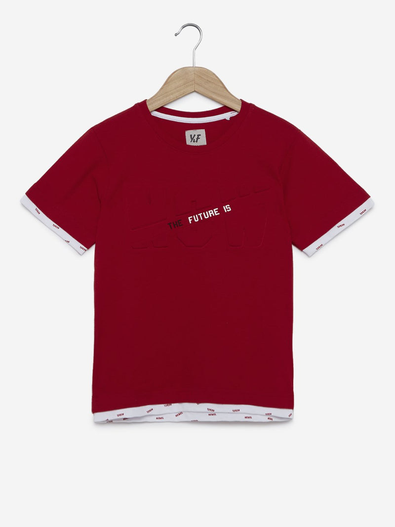 Y&F Kids Red Text Embossed T-Shirt