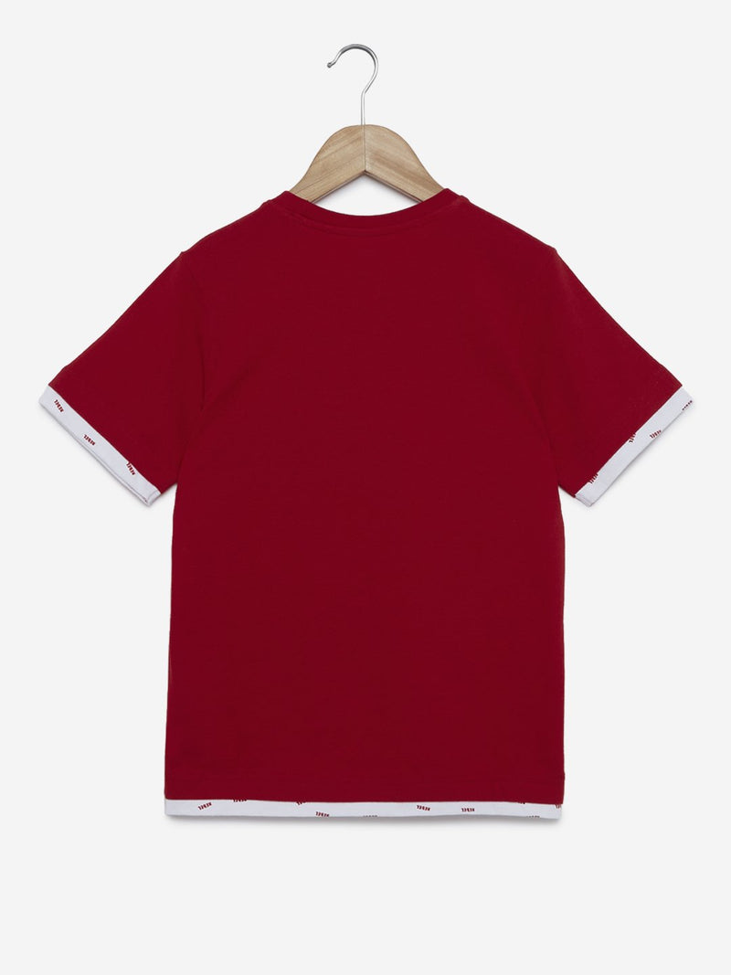 Y&F Kids Red Text Embossed T-Shirt