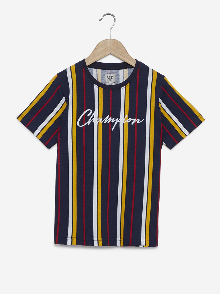 Y&F Kids Navy Striped Crewneck T-Shirt