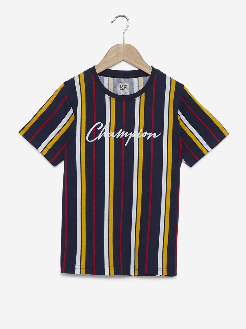 Y&F Kids Navy Striped Crewneck T-Shirt
