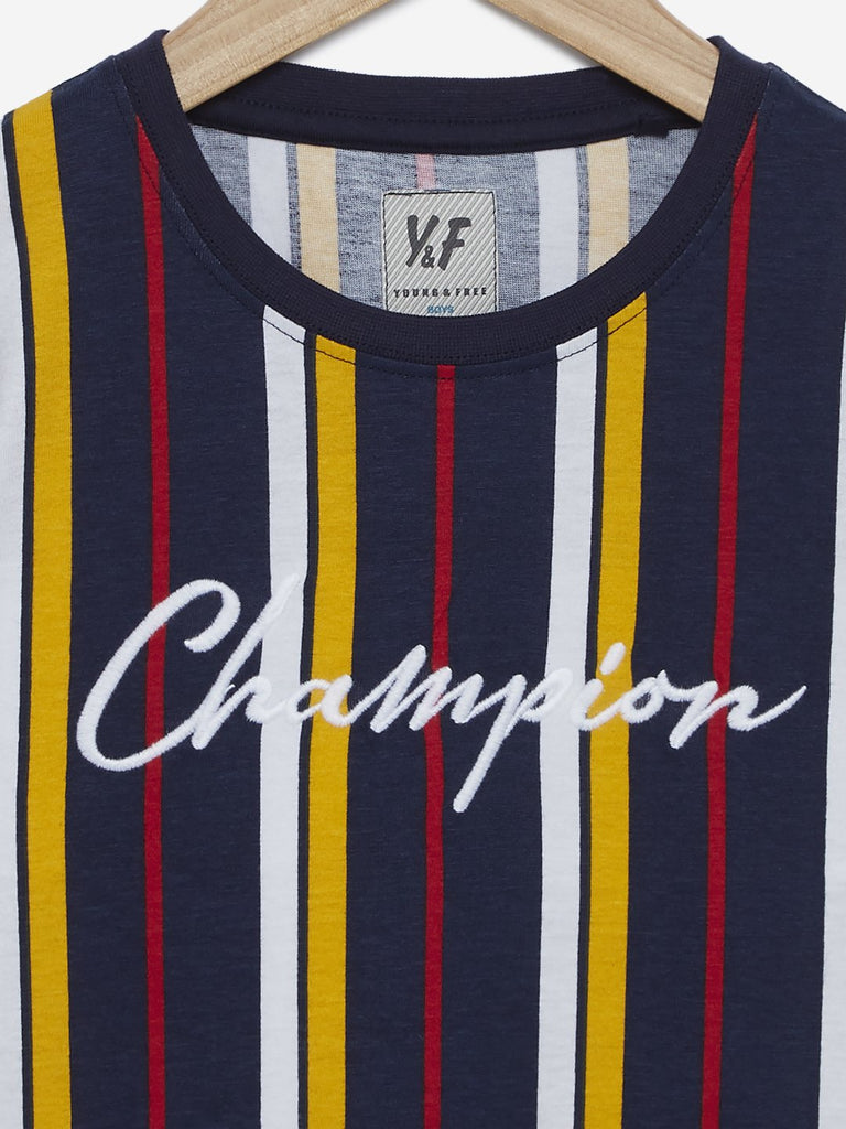 Y&F Kids Navy Striped Crewneck T-Shirt