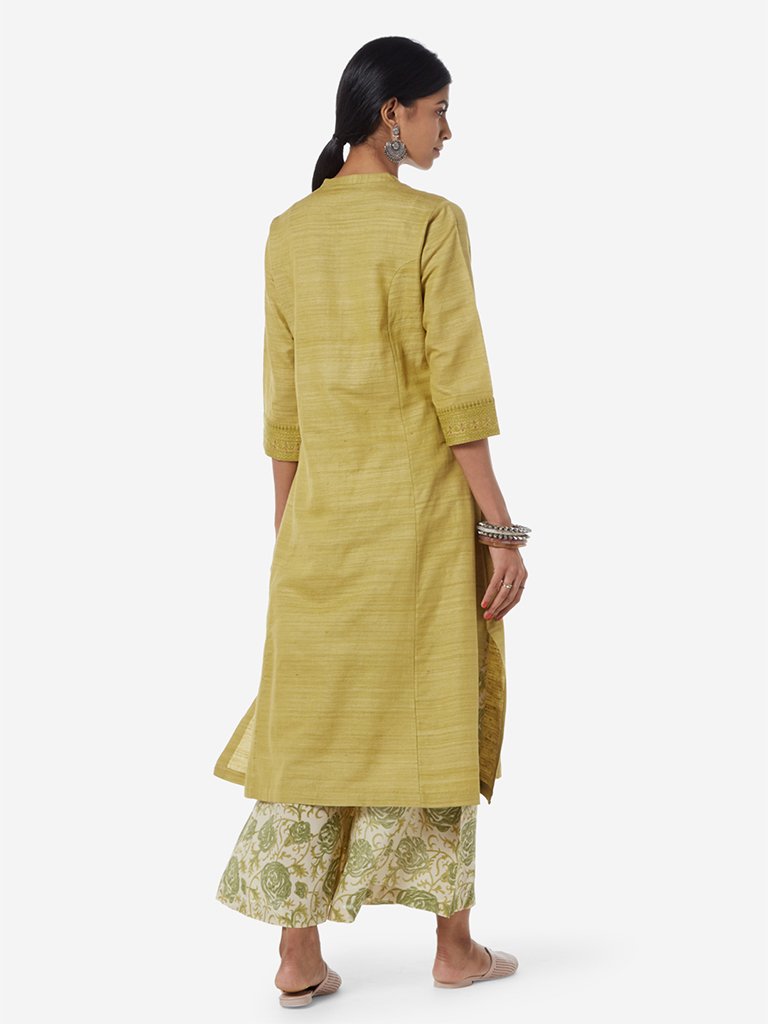 Zuba Olive Embroidered A-line Kurta