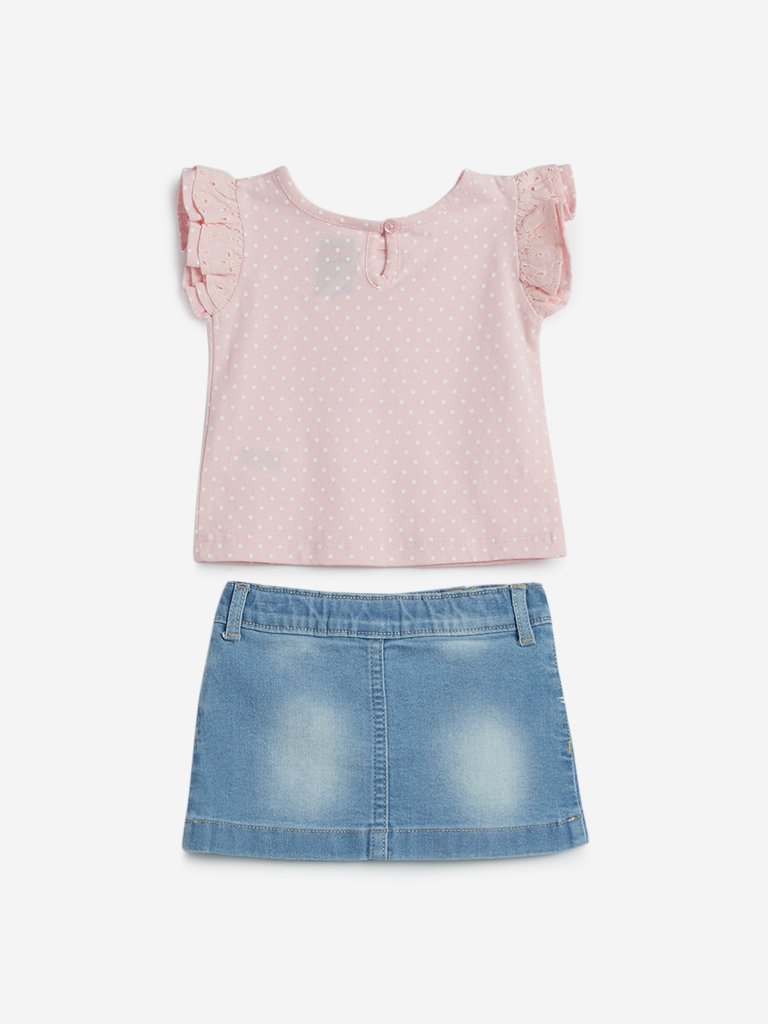 Baby HOP Light Pink T-Shirt And Denim Skirt Set