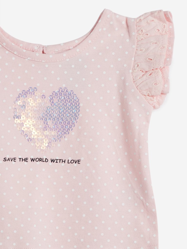 Baby HOP Light Pink T-Shirt And Denim Skirt Set