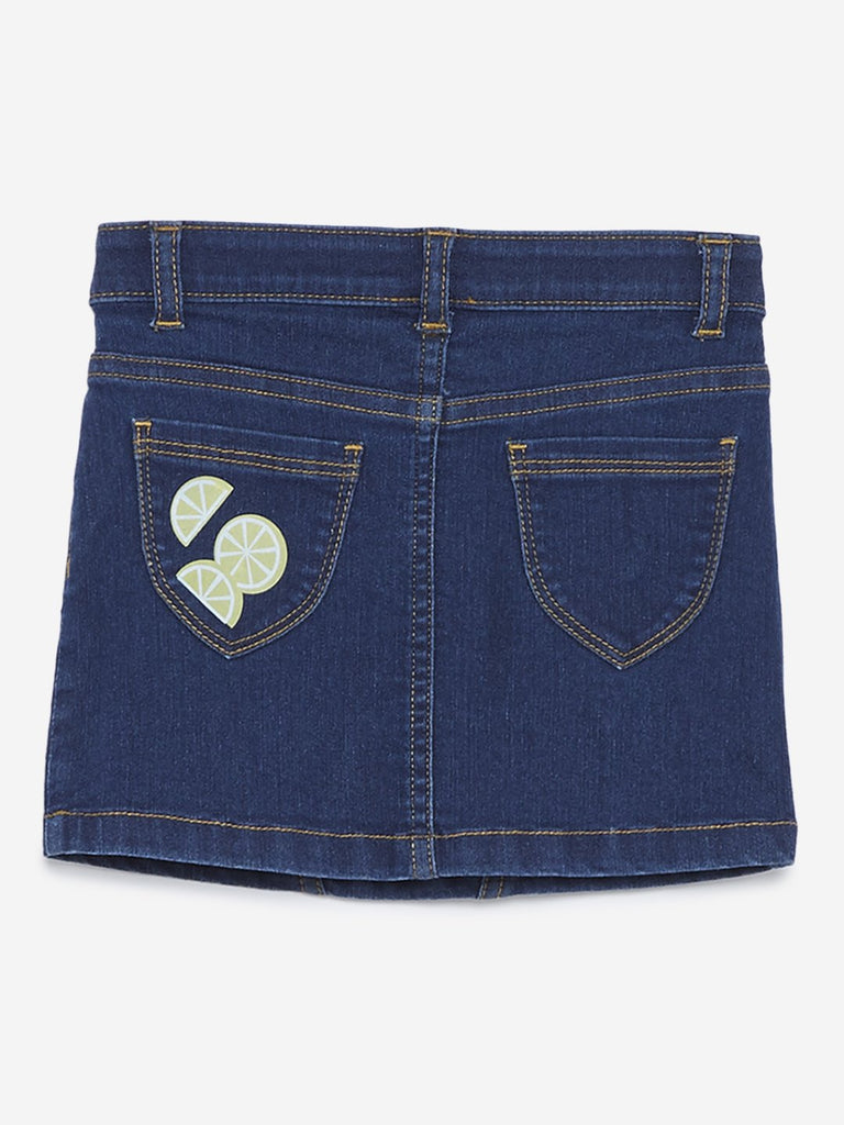 HOP Kids Indigo Denim Lemon Print Skirt