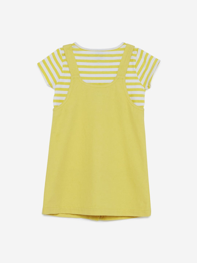 HOP Kids Yellow Striped T-Shirt With Pinafore