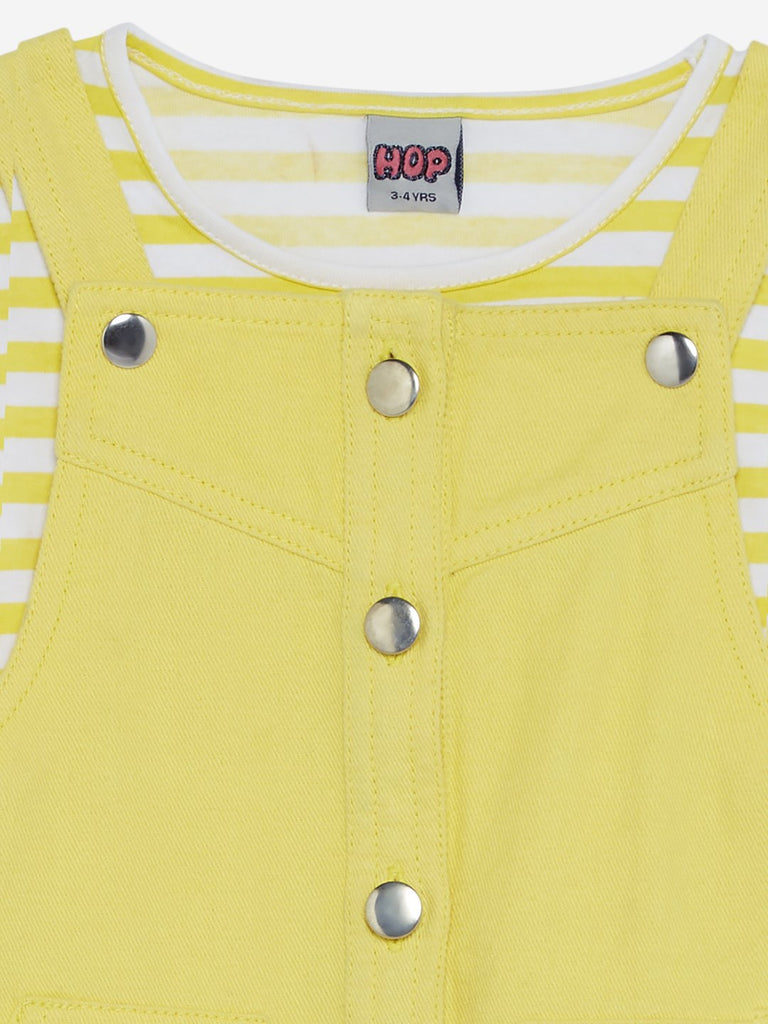 HOP Kids Yellow Striped T-Shirt With Pinafore