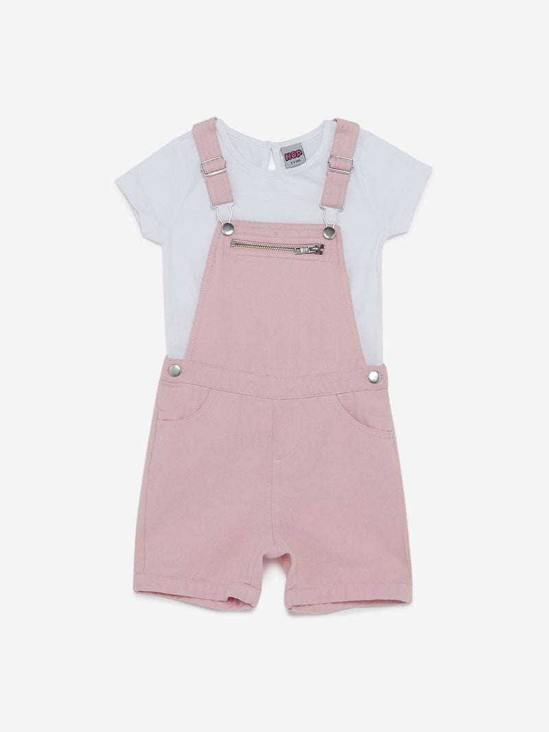 HOP Kids Pink T-Shirt And Dungaree Set