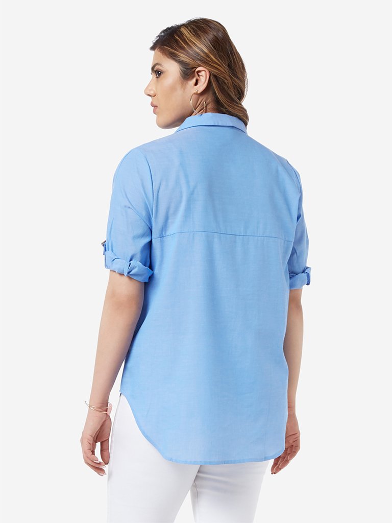 Gia Curve Blue Embroidered Bridget Casual Shirt