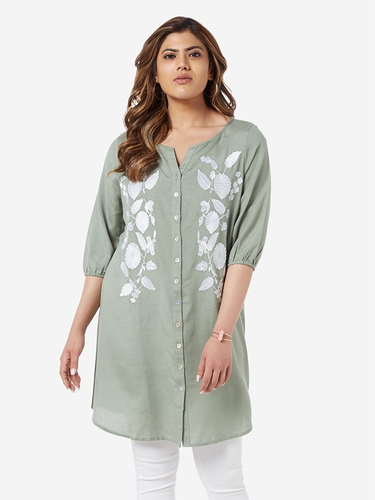 Gia Curve Sage Green Embroidered Marcia Tunic