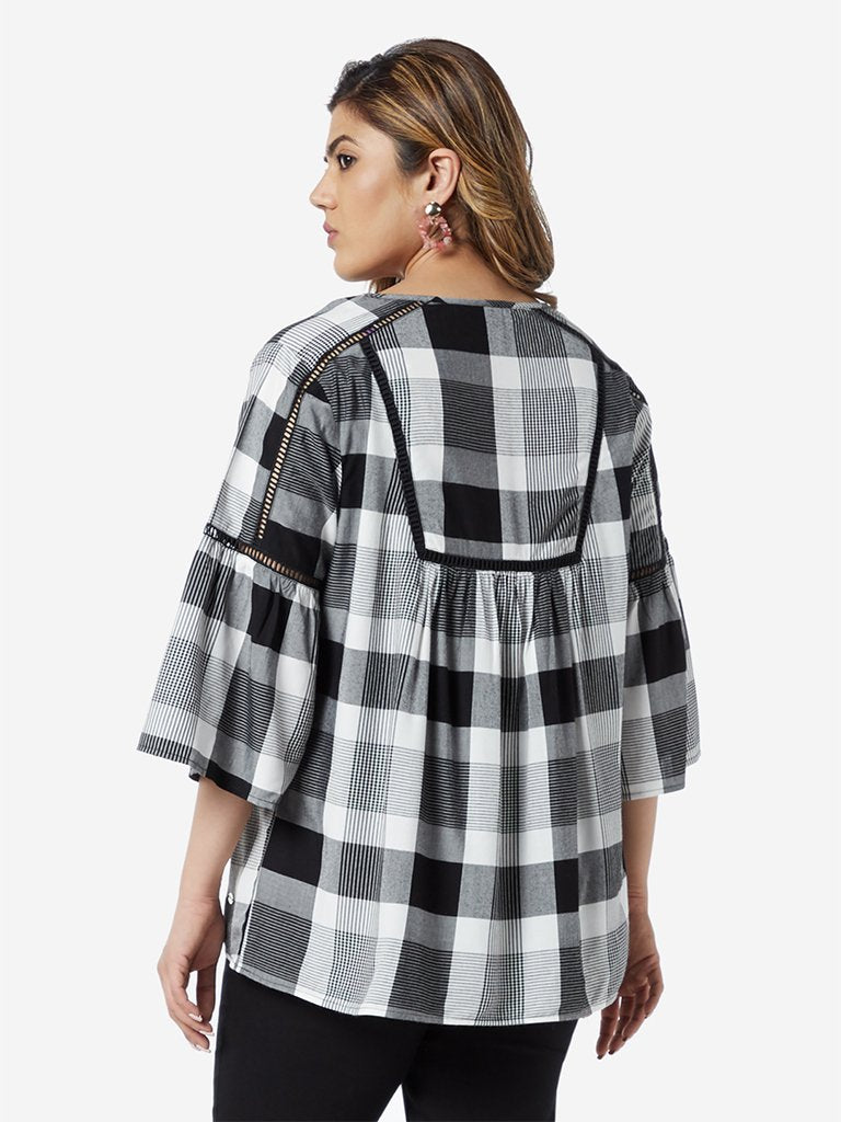 Gia Curve Black Checkered Top