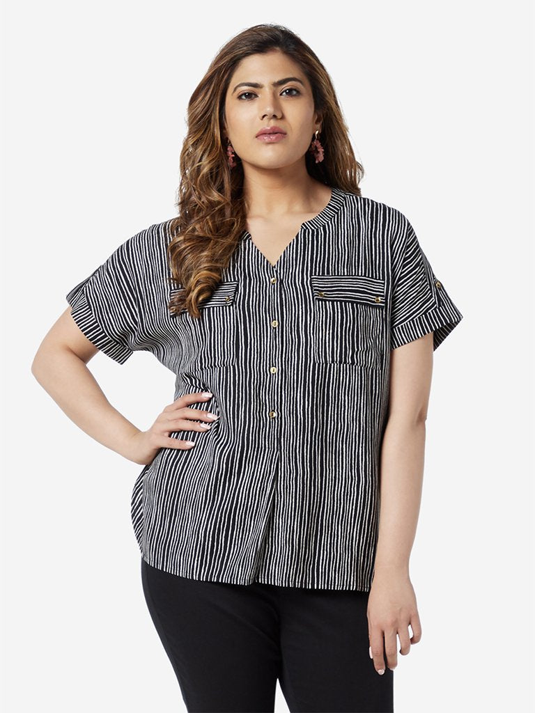 Gia Curve Black Striped High-Low Top