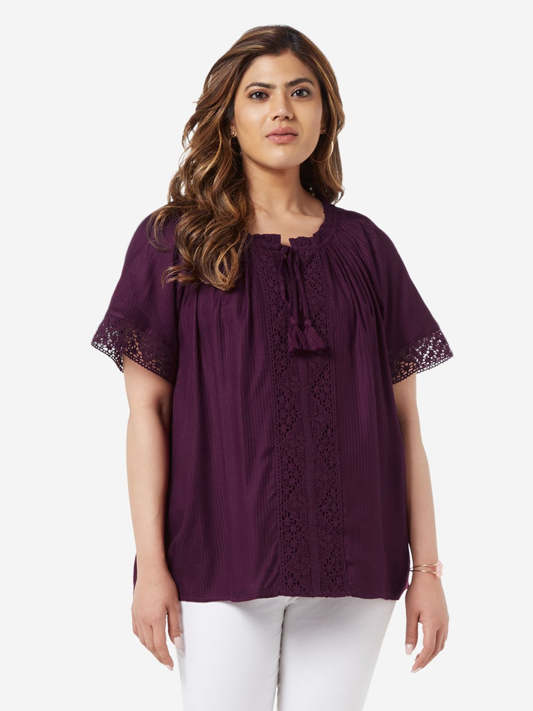 Gia Curve Berry Crochet Detailed Arva Top