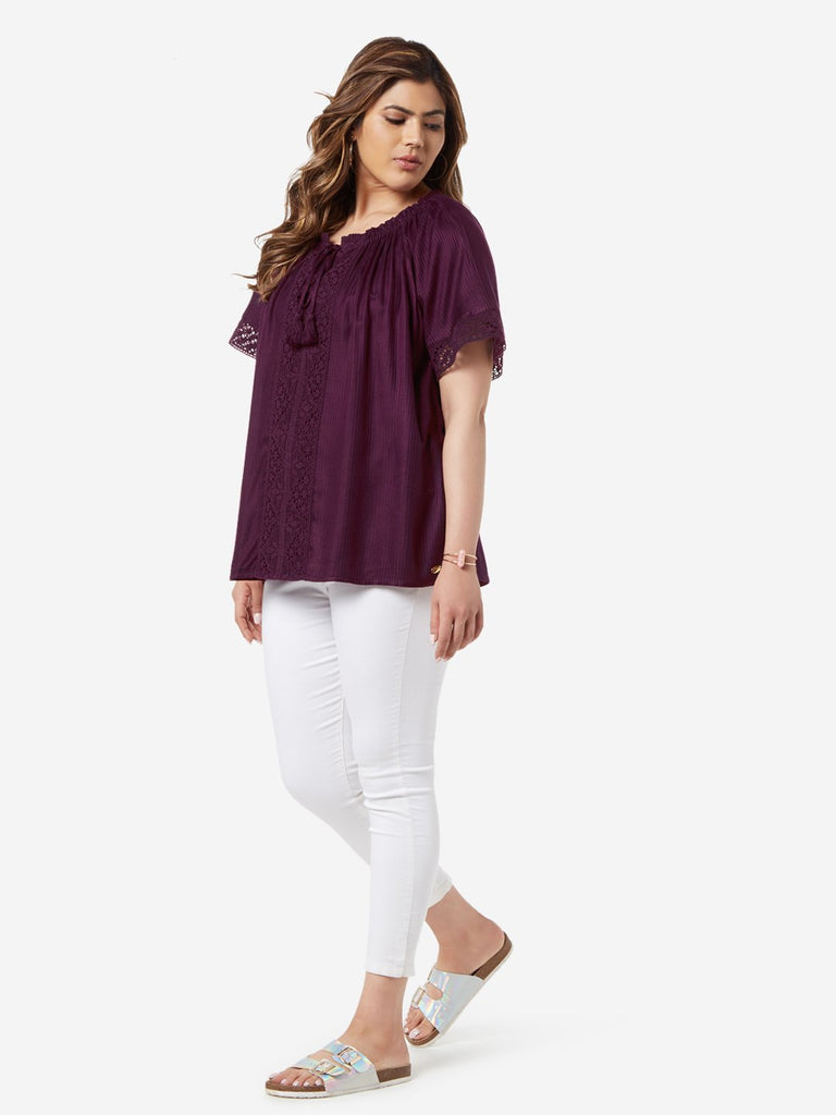 Gia Curve Berry Crochet Detailed Arva Top