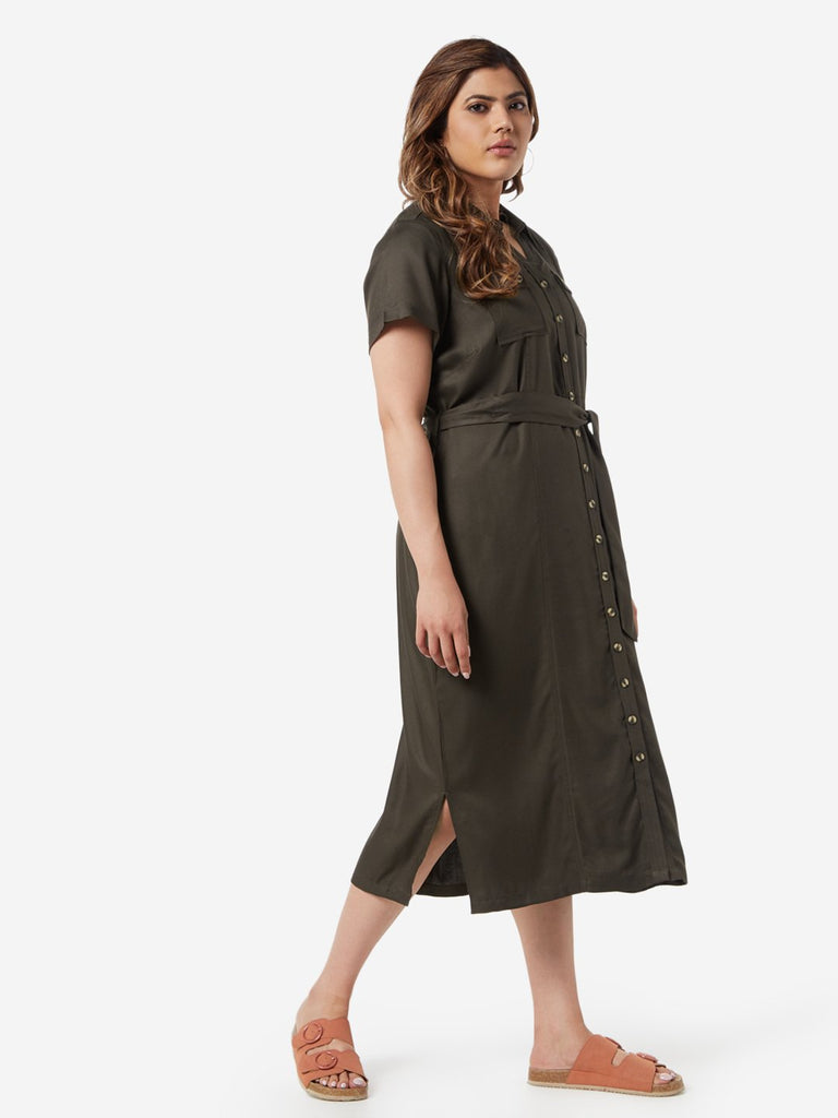 Gia Curve Olive Shirtdress With Belt