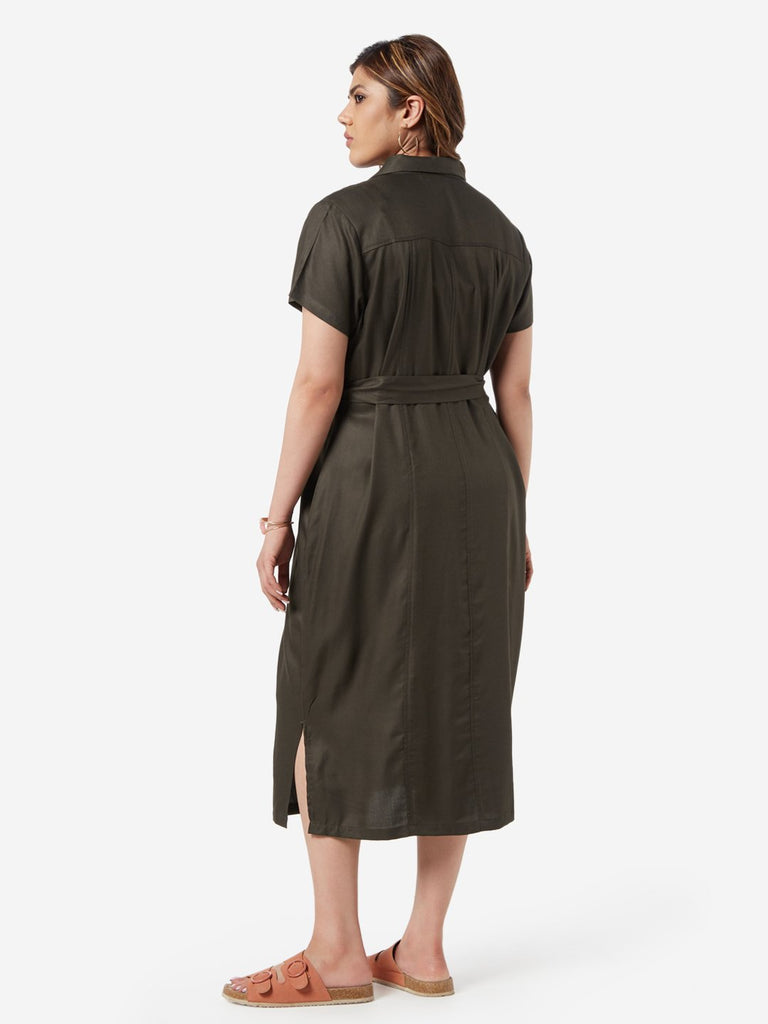 Gia Curve Olive Shirtdress With Belt