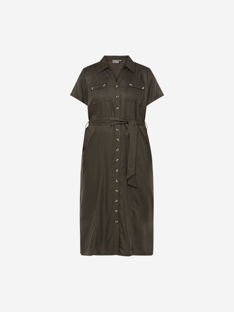 Gia Curve Olive Shirtdress With Belt