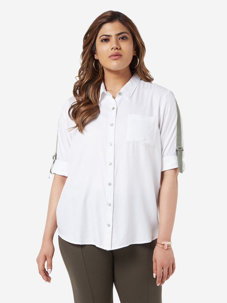 Gia Curve White Tape-Detailed Casual Shirt